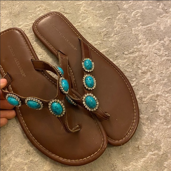 Athena Alexander Shoes - Turquoise Stone with Rhinestones Flip Flops